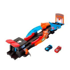 Disney Pixar Cars Night Racing Pista para coches de juguete que brilla en la oscuridad, incluye 2 ve